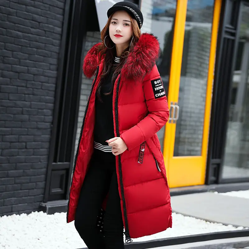 Ecofalson-abrigos de invierno para mujer, abrigo femenino con capucha, cuello de piel largo por encima de la rodilla, versión coreana, 2021