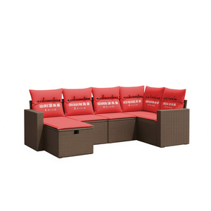 Ensemble de canapés de patio en polyrotin marron avec coussins, mobilier d'extérieur pour 6 personnes, design contemporain et moderne - Product Image 1