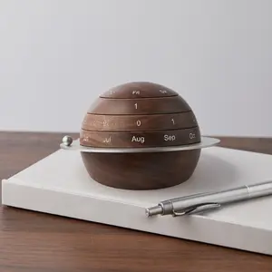 PUSELIFE High Quality Creative Small Wooden Desk Calendar Table Planet Walnut Wood Wooden Calendar Holder