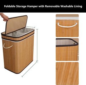 ตะกร้าผ้าพับได้แบบไม้ไผ่ คอมโบโฮม ตู้เก็บผ้า 2 ช่อง กล่องซักผ้า จัดเก็บ - Product Image 3