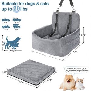 Asiento Elevador Desmontable y Lavable para Perros, Cama de Viaje para Mascotas con Bolsillos de Almacenamiento y Cinturón de Seguridad - Product Image 4
