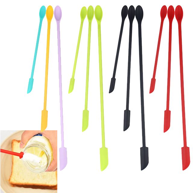 Двухсторонняя миниатюрная силиконовая ложка, мини-шпатель для макияжа, тонкая банка, силиконовый скребок для кухни, косметический крем для лица