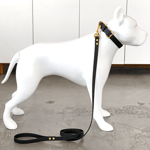 Kalung dan tali anjing peliharaan nyaman dapat disesuaikan hitam mode pabrik, kalung anjing kulit PU tahan lama Logo kustom - Product Image 5