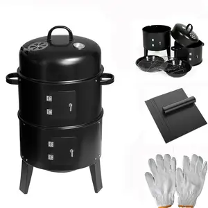Amostra de 3 em 1 para churrasco, disponível 3 em 1, portátil, 3 camadas, churrasco, barril vertical, sem carvão, grelhas, churrasco, fumador com termômetro - Product Image 6