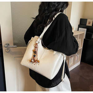 Sac à bandoulière rétro grande capacité de couleur unie pour femme, fermeture éclair, nouveau sac à main tendance, sac fourre-tout - Product Image 3