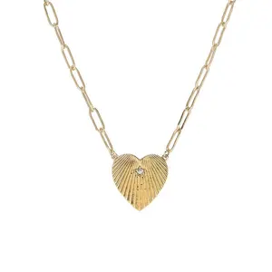 Gemnel diamond starburst gold love heart pendant necklace for women