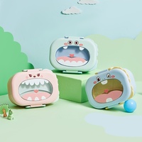 Boîte à lunch en acier inoxydable 304 à double compartiment avec couvercle, motif dessin animé mignon, grande capacité, pour enfants, avec cuillère