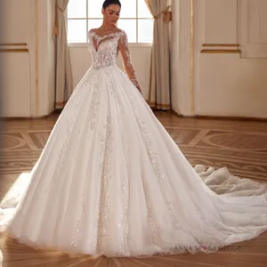 2024 Modest Luxo Vestidos De Noiva Vestidos De Noiva Vestido De Baile Tunisian Civil Vestidos De Casamento Longo Catedral Trem Vestido De Novia