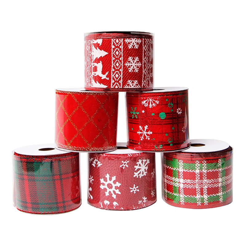 MSD Recycled Gold Foil Printed Holiday Wired Burlap Ribbons 2.5 Inch Wholesale Christmas Gift Ribbon Factory