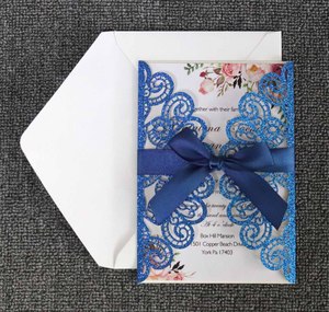 Cartes d'invitation de mariage modernes et luxueuses pour la fête des mères, papier écologique, ruban, enveloppe papillon, couleurs personnalisées - Product Image 1