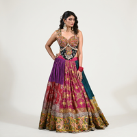 Vestido Tradicional Étnico Lehenga Choli para Mujer, con Espejos y Estampado Floral, Largo hasta el Suelo, para Bodas, Fiestas, India, Pakistán