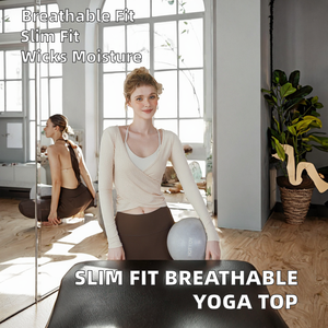 Fitness&Yoga Wear High End Long Sleeve Slim Fit Breathable Spandex/Nylon Solid Pilates Moisture Wicking Front Logo Ruffles - Product Image 2