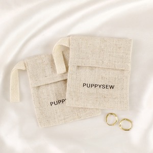 Custom logo Beige Linen Cotton Drawstring Bags Eco Friendly Small Necklace Earring Gift Jewelry Cotton Pouch Bag Packaging - Product Image 3