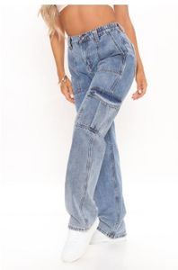 2024 da <span class=keywords><strong>donna</strong></span> a vita alta <span class=keywords><strong>con</strong></span> <span class=keywords><strong>elastico</strong></span> ampio a gamba larga <span class=keywords><strong>jeans</strong></span> cargo multi-tascabile - Product Image 4