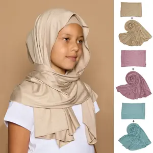 Groothandel Hijab Leverancier 170*55Cm Effen Wraps Sjaals Modale Moslim Vrouwen Sjaals Met Bijpassende Undercap Katoenen Jersey Hijab Sets