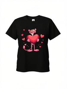 Camiseta de Mujer Pink Panther, Manga Corta, Cuello Redondo, Diseño de Corazón Estampado, 100% Algodón, Ropa Casual de Verano, Corte Regular - Product Image 1
