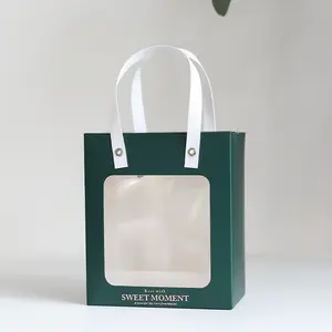 Janela aberta Sacos De Mão De Papel Kraft Transparente Lembranças Gift Tote Bag Caixas De Embalagem De Armazenamento Cosméticos Doces