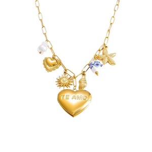 Collar con colgante de corazón de acero inoxidable con dijes de sol y estrella para mujer, joyería de regalo - Product Image 5