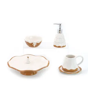 圣诞供应派对家庭茶杯茶碟蛋糕盘雪花浮雕精致陶瓷茶具