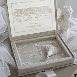 Wedding Invitations Luxury Hardcover Invitations Wholesale Elegant Grey Invitation Box Velvet