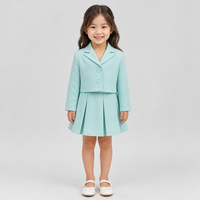 Ensemble de costume western vert menthe pour filles, tissu extensible quadridirectionnel, blazer court et jupe plissée évasée, tenue d'été deux pièces pour enfants