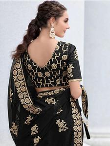 Indiase Traditionele Trendy Moderne Design Sequentie Werk Georgette <span class=keywords><strong>Saree</strong></span> Met Blouse Groothandel Fabriek Levering Van <span class=keywords><strong>Surat</strong></span> <span class=keywords><strong>India</strong></span> - Product Image 2