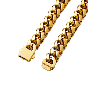 Kalung Fashion Perhiasan Anti Air Rantai Cuban Baja Tahan Karat Hip Hop Lapis Emas 14k 18k Rantai Cuban Link Miami untuk Pria - Product Image 6