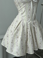Robe Courte Évasée à Bretelles Fines Imprimé Floral avec Corset à Baleines, Poches Latérales, Style Vintage Décontracté pour Vacances et Rendez-vous, Qualité OEM Supérieure
