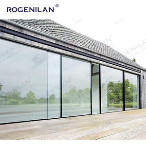Puerta Corredera de Patio con Marco Delgado de Aluminio ROGENILAN, Puerta Corredera Doble de Vidrio Templado Aislante para Exteriores, para Viviendas Residenciales - Product Image 1
