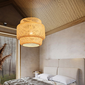 Bamboo Rattan Chandelier <b>Round</b> E27 <b>Led</b> Pendant <b>Light</b> For Living Room Bedroom <b>Ceiling</b> Lamp - Product Image 1
