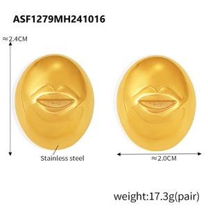 Pendientes redondos de labios sonrientes de acero de titanio médico estilo Ins, pendientes de moda europeos y americanos que no se desvanecen para mujeres - Product Image 4