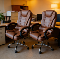 Chaise de bureau ergonomique à dossier haut, pivotante, en cuir, pour le bureau à domicile, chaise de patron robuste en cuir PU