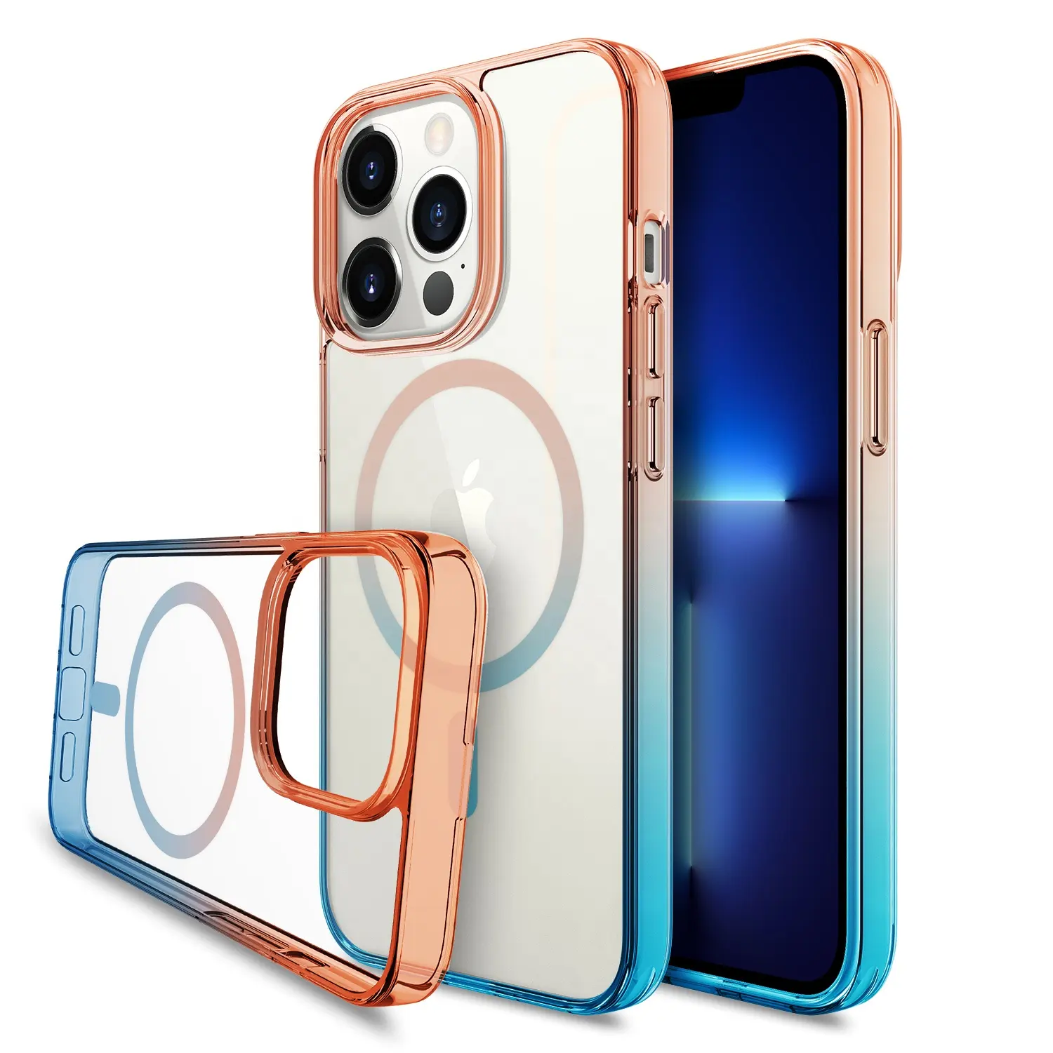 WOWCASE New Clear Gradual Change Magnetic PC TPU With Lens Films Back Cover Phone Case For iPhone 14 13 12 Pro/Pro Max
