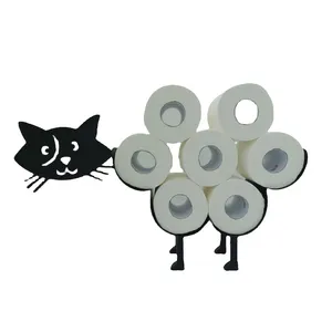 Leuke Kat Tissue Roll Rack Vrijstaande En Wall Mount Iron Art Tissue Opslag Stand Zwart Toiletrolhouder
