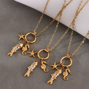 Collares de Moda Hawaiana de Verano, Joyería de Acero Inoxidable 316L, Collar de Pez Marino Chapado en Oro PVD de 14k y 18k para Mujer - Product Image 1