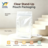 Sachet Doypack Transparent Personnalisé Imprimé, Réutilisable, Étanche, en Plastique, pour Emballage Alimentaire (Snacks, Fruits Secs)