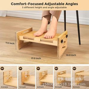 Solid Wood Adjustable Footstool With Massage Rollers Wooden Footrest For Home Desk And Kids Height Increasing <b>Stool</b> - Product Image 5