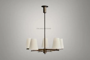 Lustre design moderne du milieu du siècle en laiton à 5 lumières avec abat-jour en tissu, luminaire suspendu pour îlot de cuisine, lampe de plafond - Product Image 3