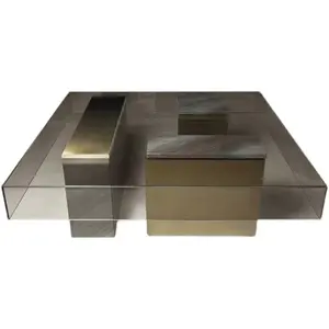 High Quality living room luxury glass coffee table set brass modern square unique nordic minimalist coffee table