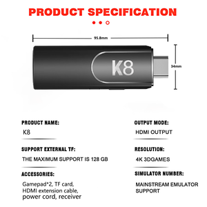 K8 <span class=keywords><strong>Game</strong></span> Stick Portable Classic Video 64GB con controlador de juego inalámbrico Dual 2,4G, compatible con salida 4K HD, entretenimiento de juegos - Product Image 5