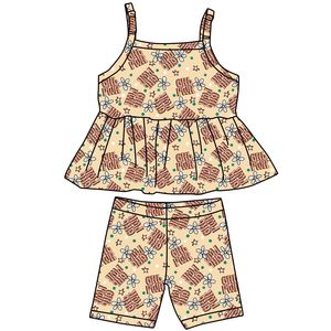 Conjunto de algodón con volantes y tirantes para bebé niña, ajustable, con estampado personalizado, de 3 a 7 días, OEM/ODM, de FANCY MONKEY FM, con pantalones cortos ajustados, orgánico. - Product Image 4