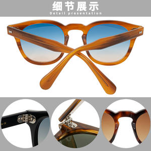 Montura de acetato para hombre y mujer, gafas de sol polarizadas antiultravioleta con remache redondo de concha de tortuga, gafas de sol degradadas de Color caramelo - Product Image 6