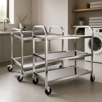 Carrito de Servicio de Acero Inoxidable de Tres Niveles con Ruedas Giratorias, Carrito de Reparto de Alimentos para Cantina Comercial y Restaurante, Personalizable
