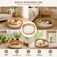 Lit rond pour animaux de compagnie sur mesure OEM avec cadre en bambou naturel, base en bois, coussin en polaire, approvisionnement en gros, produits pour chats d'intérieur