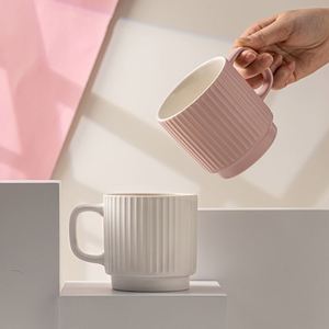 Textured <b>Ceramic</b> <b>Mug</b> with Embossed Vertical Stripes for Household Drinking - Product Image 3