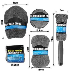 Kit de Accesorios para Lavado de Autos, 9 Piezas, Esponja de Lavado, Toalla de Coral, Cepillo para Ruedas, Juego de Herramientas de Limpieza para Autos - Product Image 2