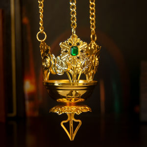 HT kilisesi katolik ortodoks yunan hıristiyan altın/gümüş asılı adak Vigil gaz lambası ile zincir ve kırmızı cam bardak - Product Image 4