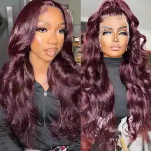 Hot&Pop Trendy Dark Purple Colored 13x4 Lace Front Silky Straight/Body Wave Lace Front Wig Wear & Go Raw Vietnamese Hair