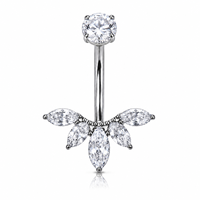 Anneau de nombril en titane ASTM F136 avec 5 fleurs en zircon cubique, bijou de piercing de nombril à zircon rond, barbell incurvé, bijou corporel pour usage quotidien
