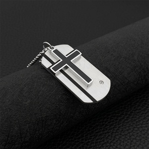 Classic Fashion Custom Smooth Dog Tags Pendant Stainless Steel Cross Enamel <b>Necklace</b> <b>for</b> <b>Men</b> - Product Image 4
